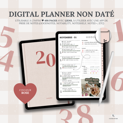 DIGITAL PLANNER NON DATÉ (ROSE)